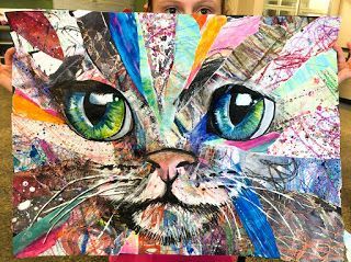 Elements of the Art Room: Collage Animal Faces Watercolour Resist, Kids Camp, 5th Grade Art, Collage Art Projects, Inspiration Painting, Easy Art Projects, Year 6, Kids Projects, Elementary Art Projects