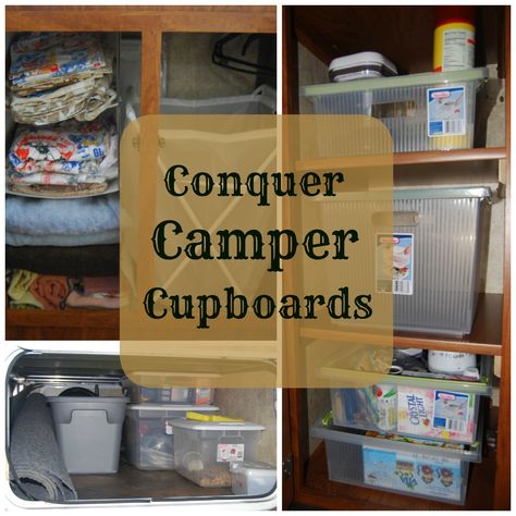 Organizational tips from thetouringcamper.com to conquer camper cupboards Camper Cupboards, Travel Trailer Organization, Organize Kids, Camper Remodeling, Trailer Organization, Camper Diy, Attic Ideas, Trailer Storage, Camper Organization