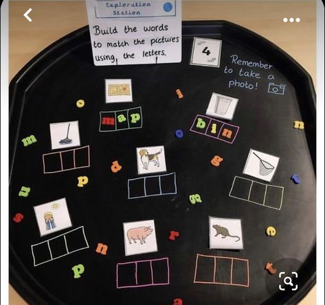 Eyfs Letter Activities, Spelling Activities Ks1, Phonics Play Activities, Tuft Tray Ideas Phonics, Reception English Activities, English Tuff Tray Ideas, M Phonics Activities, Spelling Tuff Tray Ideas, Literacy Ideas Eyfs