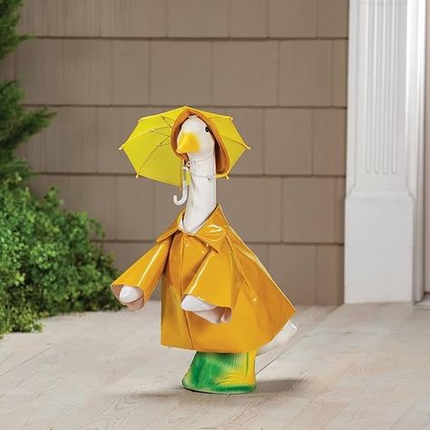 Fox Valley Traders Raincoat Goose Outfit, Crafted with 100% Polyurethane, by GagglevilleTM Classic Raincoat, Goose Costume, Lawn Goose, Goose Clothes, Spring Showers, Rain Hat, Spring Shower, Garden Sculptures, Lawn Ornaments