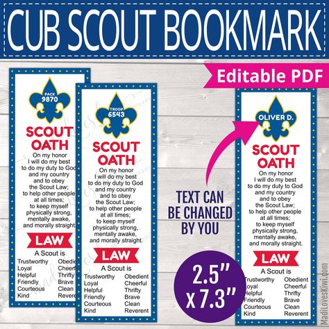 Printable Cub Scout Bookmark Editable Pack Leader Instant - Etsy Scout Oath And Law Printable, Cub Scout Recruiting Ideas, Scout Oath And Law, Cub Scout Oath, Cub Scout Law, Scout Oath, Cub Scouts Bear, Cub Scouts Tiger, Cub Scout Activities