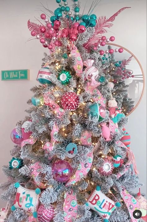 Pink Blue And Green Christmas Tree, Pink Blue Green Christmas Tree, Pink Red Blue Christmas Tree, Pink Blue Christmas Tree, Pink Red And Blue Christmas Tree, Pink And Turquoise Christmas Tree, Teal And Pink Christmas Tree, Pink And Teal Christmas Decor, Pink Blue Christmas