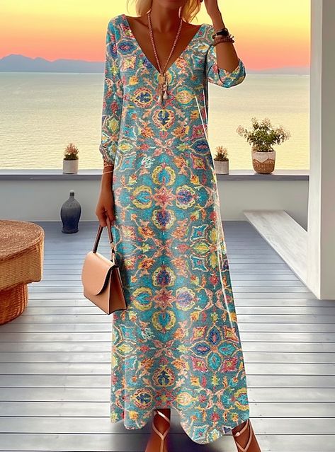 Dresses For Women Over 50, Casual Long Dresses, Ascot Dresses, V Neck Long Dress, Long Dresses Casual Maxi, Petite Maxi Dress, Spring Maxi Dress, Maxi Dress Outfit, Polka Dot Maxi Dresses