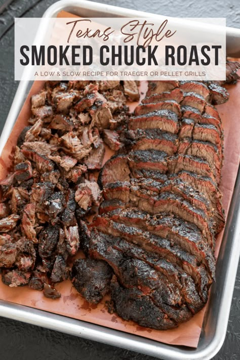 Traeger Chuck Roast, Smoked Chuck Roast Recipes Pellet, Bbq Chuck Roast Grill, Smoked Beef Chuck Roast Burnt Ends, Bottom Chuck Roast Recipes, Rump Roast Smoker Recipe, Smoked Chuck Roast Electric Smoker, Chuck Roast Smoker Recipe, Smoked Roast Beef Recipes