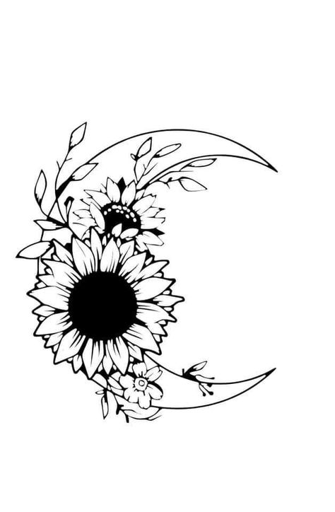 Sunflower With Moon Tattoo, Moon And Sunflower Tattoo Designs, Sun Tattoo Cover Up Ideas, Best Friend Tattoos Sunflower, Sun Moon Sunflower Tattoo, Sunflower Tattoo Design Drawings, Sunflower Moon, Moon Cover Up Tattoo, Sunflower Sketch Simple