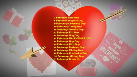 7-21 day Valentine Week List, February Special Days, Valentine Day Week List, Crush Messages, Valentine Week, Valentine Day List, Valentine Day Week, Facebook Profile Photo, February Holidays