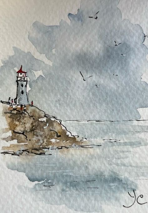 Quick Watercolor Sketches, Ink And Watercolor Illustration, Mini Watercolor Paintings, Watercolor Art Landscape, Watercolor Paintings For Beginners, Watercolor Pictures, Diy Watercolor Painting, Watercolour Inspiration, Nova Scotia Canada