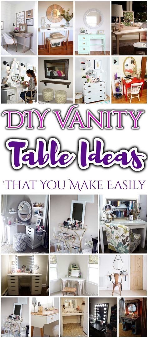 Makeup Vanity Homemade, Diy Makeup Vanity Homemade, Vanity Diy Bedroom, Vanity Table Ideas, Diy Vanity Table, Organization Vanity, Beauty Room Vanity, Vanity Tables, Makeup Vanities