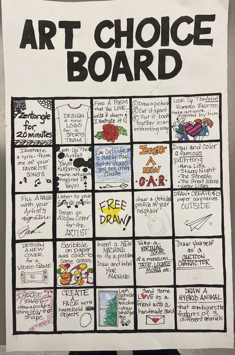 Art Choice Boards Elementary, Elementary Art Choice Board, Artist Of The Week Bulletin Board, Art Choice Board, Ceramics Classroom, Art Bulletin Boards, Calm Classroom, Choice Board, Student Choice