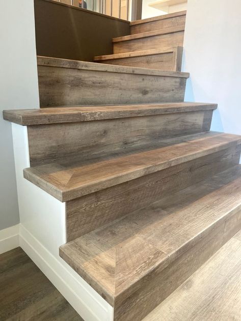 Stairs With Vinyl Plank, Vinyl Plank Stairs Staircases, Wood Top Stairs, Luxury Vinyl Plank Stairs, Vinyl Floor Stairs, Vinyl Stairs Staircases, Luxury Vinyl Stairs, Luxury Vinyl Plank Flooring Stairs, Vinyl Plank Stairs