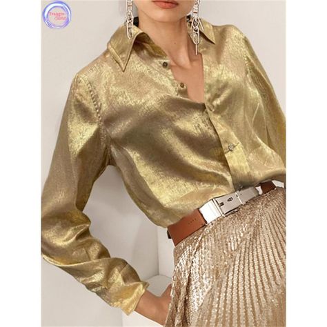 Golden Shirt Outfit, Trending Tops For Women, Golden Shirt, Long Sleeve Summer Shirts, Long Sleeve Shirt Women, Tops And Blouses, Casual Shirt Women, Womens Long Sleeve Shirts, Elegant Shirt