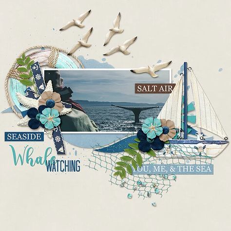 Whale Watching - Project Idea - Scrapbook.com Scrapbooking Layouts Travel, Whale Watching, Sea World, Photo Albums, Scrapbooking Ideas, Scrapbooking Layouts, Great Wave, Beach Vacation, Digital Scrapbooking