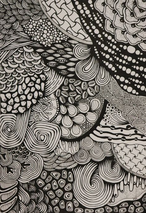 Elements Of Art Line Drawings, Cool Zentangle Patterns, Zentangle Ideas Inspiration, Drawing Ideas Zentangle, Black And White Art Projects, Black Pen Drawing Aesthetic, Zentangle On Black Paper, Zentangle Designs Pattern, Black And White Doodles Aesthetic