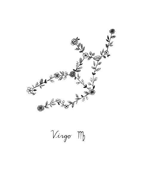 Virgo Constellation Flower Tattoo, Floral Virgo Tattoo, Bluebell Tattoo, Virgo Sign Tattoo, Virgo Queen, Virgo Tattoo Designs, Tattoos For Women Small Meaningful, Virgo Constellation Tattoo, Virgo Tattoo