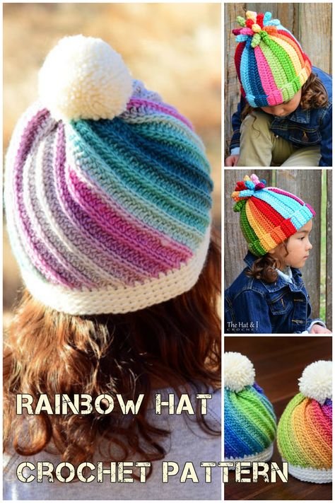 Crochet Rainbow Hat Pattern And Crochet Swirl Hat Pattern | Get your hands on this crochet hat pattern and dress your kids in the warmest and most adorable hats around. Also great as gifts Crochet Swirl Hat, Swirl Crochet, Crochet Swirl, Cloche Hat Pattern, Swirl Hat, Crochet Baby Cap, Crochet Caps, Rainbow Hat, Girls Crochet Hats