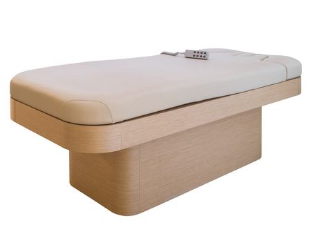 Electric massage bed NINFEA by Nilo Wooden Cladding, Spa Equipment, Massage Bed, Yacht Interior, Massage Table, Spa Design, Nature Inspired Decor, Luxury Spa, Spa Massage