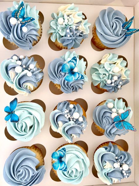 Blue Butterfly Cupcakes, Blue Butterfly Wedding, Butterfly Sweet 16, Sweet 16 Cupcakes, Quince Party, Butterfly Birthday Party Decorations, Butterfly Wedding Theme, Dessert Wedding, Butterfly Theme Party