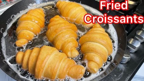 How To Make FRIED CROISSANTS RECIPE | Easy and Delicious 😋 | How To Make FRIED CROISSANTS RECIPE | Easy and Delicious 😋 | By Gina Amon Channel Fried Croissant Crescent Rolls, Deep Fried Crescent Rolls, Deep Fried Croissants, Fried Croissant Recipe, Fried Crescent Rolls, How To Make Croissants, Fried Croissant, Crossiant Recipes, Baked Gifts