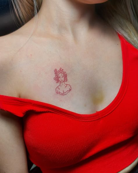 https://youtube.com/@NORTHInkCDOTattooshop Red Ink Medusa Tattoo, Medusa Tattoo Patchwork, Medusa Tattoo Dainty, Aesthetic Medusa Tattoo, Medusa Small Tattoo Design, Tiny Medusa Tattoo Minimalist, Discreet Medusa Tattoos, Small Minimalist Medusa Tattoo, Simplistic Medusa Tattoo