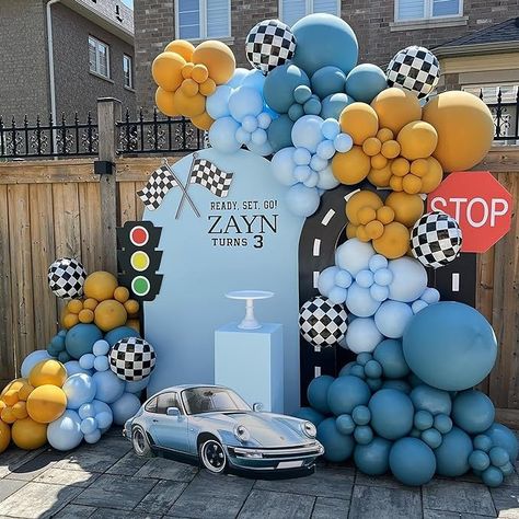 Amazon.com: 134Pcs Blue Balloon Arch Garland Kit,Dusty Baby Blue and Yellow Checkered Balloons for Race Car Truck Two Fast Hot Wheels Boy's Birthday Party Supplies Decorations Baby Shower Gender Reveal : unknown author: Toys & Games Blue Car Birthday Theme, Hot Wheels Balloons, Hot Wheels Decor, Boy Balloon Garland, Checkered Balloons, Car Party Theme, Hot Wheels Birthday Party Ideas, Hot Wheels Party Decorations, Hot Wheels Decorations