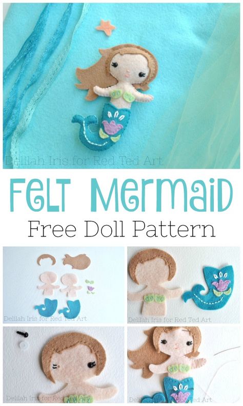 Mermaid Doll Pattern, Felt Mermaid, Baby Mobil, Mermaid Crafts, Mermaid Pattern, Beginner Sewing Projects Easy, Mermaid Dolls, Felt Patterns, Sewing Projects For Beginners