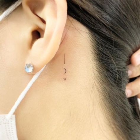 20 Simple Tattoo Designs You Will Fall In Love With - Society19 Simple Tattoos Stars, Tattoo Designs Cute, Birth Moon Tattoo, 1983 Tattoo Ideas, Behind Ear Tattoo Small Simple, Tiny Moon Tattoo Designs, Tattoo Moon Behind Ear, Tattoo Near Ear, Simple Behind The Ear Tattoos