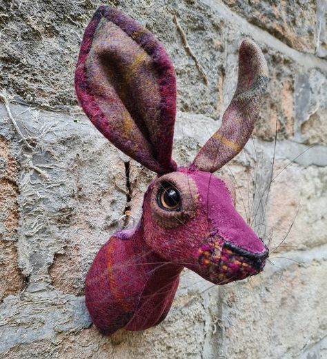 Check out this item in my Etsy shop https://www.etsy.com/uk/listing/1130041787/hare-head-faux-taxidermy-jack-rabbit Wool Tartan Fabric, Sanderson Fabric, Living Wall Art, Textile Sculpture, Jack Rabbit, Metal Hanger, Faux Taxidermy, Tartan Fabric, Handmade Textiles