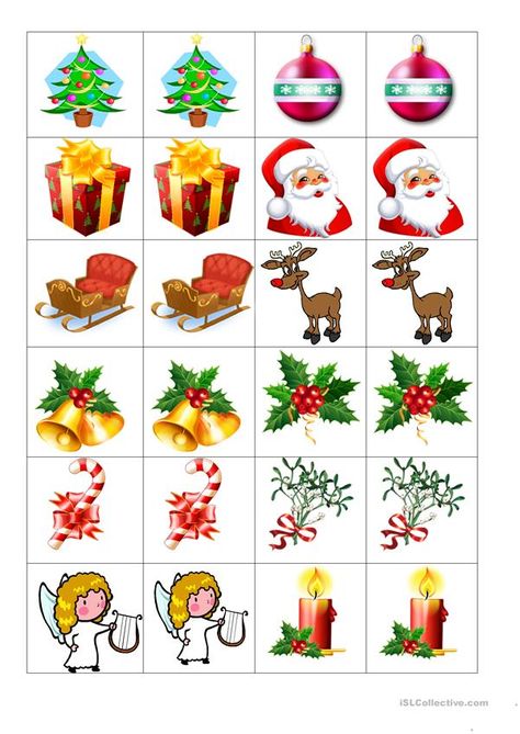 Christmas memory - English ESL Worksheets Christmas Rhymes, Memory Worksheets, Christmas Memory Game, Library Themes, Christmas Activity Book, Christmas Teaching, Preschool Planning, Felt Crafts Christmas, Christmas Pics