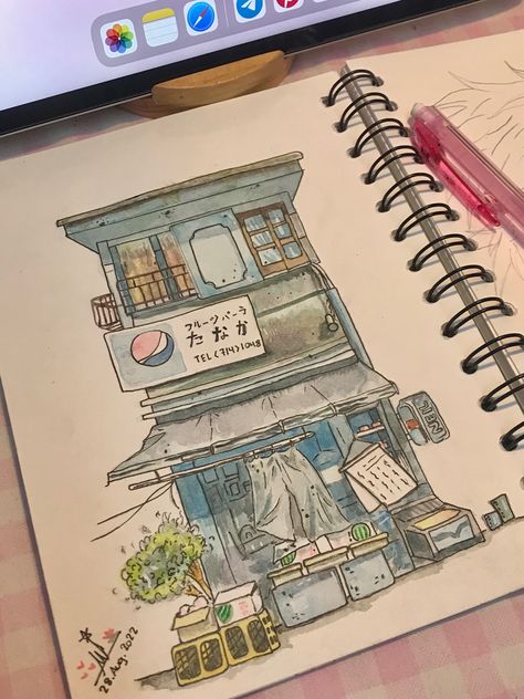 Watercolor drawings Watercolour Painting References, Korean Art Drawing, Art Sketchbook Watercolour, Aesthetic Anime Painting Ideas, Sketch Inspiration Aesthetic, Watercolour Inspiration Aesthetic, Watercolour Sketchbook Ideas, Sketchbook Art Journal Ideas, Art Inspo Watercolour