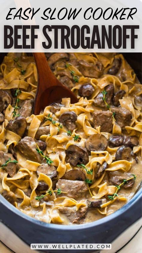 Recipe With Steak, Crock Pot Stroganoff, Healthy Beef Stroganoff, Homemade Beef Stroganoff, Best Beef Stroganoff, Beef Stroganoff Crockpot, Crockpot Steak, Beef Stroganoff Easy, Slow Cooker Beef Stroganoff