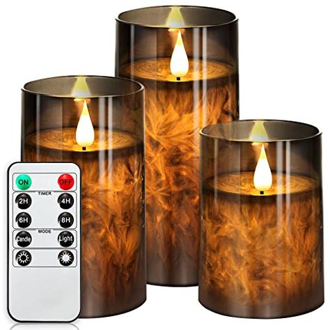 NURADA Flickering Flameless Candles: LED Warm 3D Wick Light Pillar Candle Acrylic Battery Operated Candles with Remote and Timer Real Wax Christmas Home Table Decor, Gray, D 3" H 4" 5" 6 Holiday Decor Trends, Grey Candles, Flameless Candle Set, Star String Lights, Battery Candles, White Lighting, Led Pillar Candle, Mood Lights, Shell Color