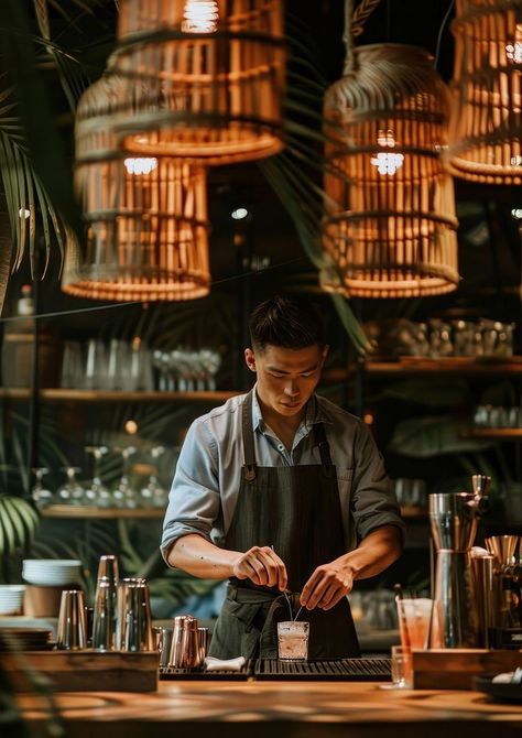 A bartender is mixing drinks person waiter human. | premium image by rawpixel.com / Pinn People Drinking Photography, Bartending Aesthetic, Bartender Photoshoot, Bartender Photography, Bartenders Photography, Waiter Restaurant, Movie Photoshoot, Bar Apron, Mixing Drinks