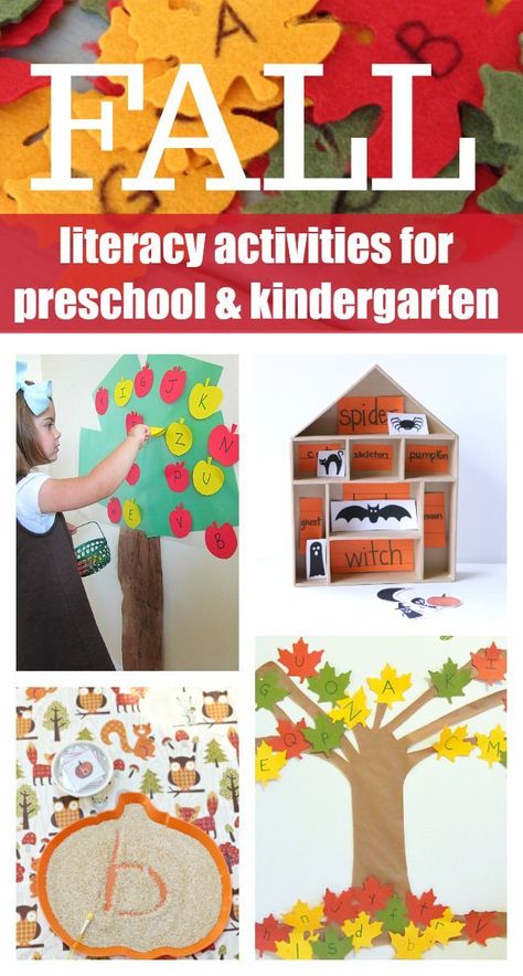 Fall Literacy Activities for Preschool and Kindergarten! Play and learn with leaves, bats, apple trees and much more. #fallactivities #fallcrafts #literacycenter Kindergarten Autumn, Math Activities For Preschool, Tree Thanksgiving, Letter Activity, Fall Math Activities, Fall Lesson Plans, Literacy Activities Preschool, English Bull Terrier, Fall Lessons