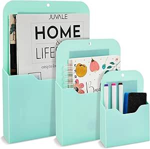 Okuna Outpost 3 Piece Magnetic File Holder for Refrigerator, Organizer for Mail, Folders, Pens (Teal, 3 Sizes) Green Office Supplies, Mint Office, Kids Desk Organization, Wall File Holder, Magazine File Holders, Folder Holder, Refrigerator Organizer, Magnetic Organizer, File Folder Organization