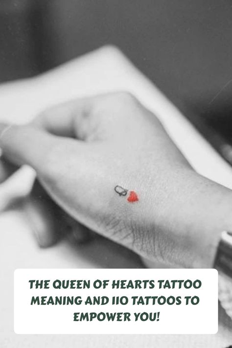 Exploring the fascinating history and meaning behind the Queen of Hearts tattoo. Discover 110 stunning designs to inspire your next ink session. From traditional to modern interpretations, these tattoos ignite empowerment and strength. Dive into the world of body art with a deeper understanding of this timeless symbol. Card Tattoos Women, Modern Heart Tattoo, I Dissent Tattoo, Queen Of Heart Tattoo, Alpha Tattoo, Queen Of Hearts Tattoo, Hearts Tattoo, Finger Tats, Cute Tats