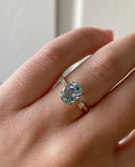 Aquamarine Stone Engagement Ring, Oval Cut Aquamarine Engagement Ring, Unique Engagement Rings Aquamarine, Aquamarine Crystal Ring, Aqua Marine Wedding Ring, Aquamarine Sapphire Ring, Aquamarine Ring Oval, Engagement Rings With Aquamarine, Aquamarine Oval Engagement Ring