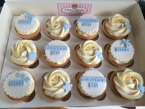 Christening Cupcakes Christening Cupcakes Boy, Newborn Cupcakes, Christening Cupcakes, Cupcakes For Boys, Boy Christening, Box Lunch, Christening, Cake Ideas, Cake Decorating