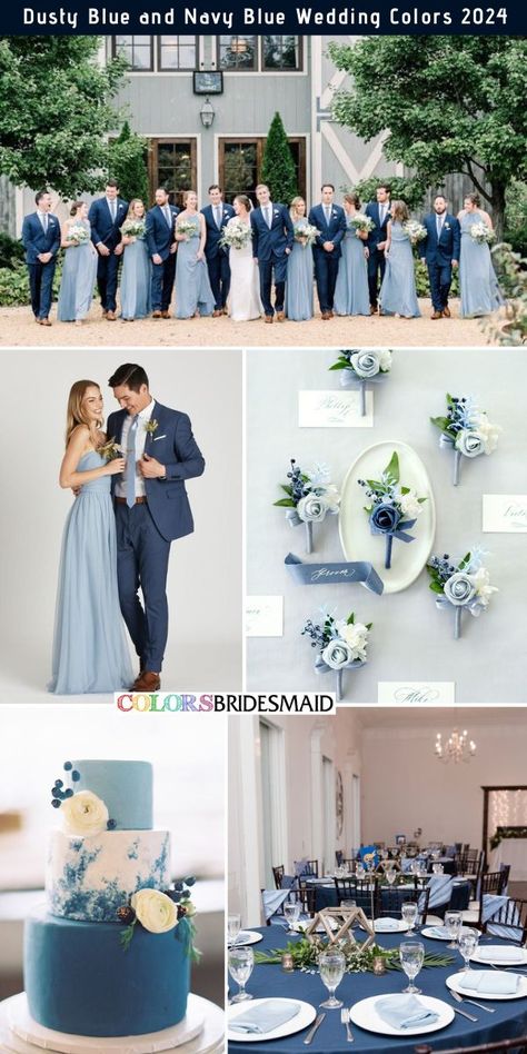 Cinderella Blue Wedding Color Schemes, Navy Blue And Light Blue Wedding Theme, Wedding Colors For May 2024, Navy Blue White And Silver Wedding Theme, Wedding In Blue, Blue Colour Scheme Wedding, Dusty Blue Wedding Party Attire, Ash Blue Wedding, Light Blue And Navy Wedding Theme