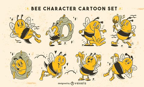 Worker Bee Illustration, Retro Animals, Bee Mascot, Bee Vector, Cartoon Bees, Bee Illustrations, Animal Mascot, Bee Logo Design Creative, Bee Illustration Graphic Design