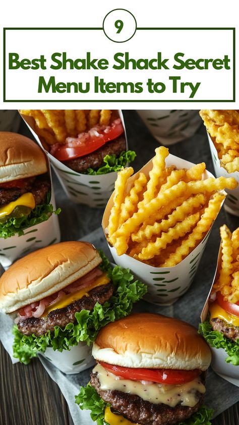 A selection of Shake Shack secret menu items including hidden burger combos and exclusive shakes, offering a unique dining experience. Crinkle Cut Fries, Vegan Shakes, Ultimate Burger, Secret Menu Items, Shake Shake, Shake Shack, Dinner This Week, Best Shakes, Secret Menu