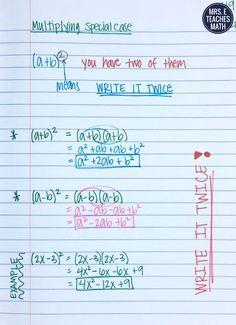 Multiplying Special Cases Interactive Notebook Page Math Polynomials, Multiply Polynomials, Polynomials Notes, Math College, Multiplying Polynomials, College Math, College Algebra, Math Interactive, Maths Algebra