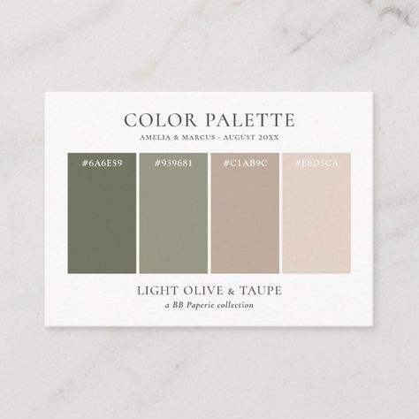 Light Olive & Taupe Wedding Color Palette Enclosure Card | Zazzle Olive Green Wedding Theme Color Schemes, Pistachio Green Wedding, Taupe Wedding Colors, February Wedding Colors, Olive Green Bridesmaid Dresses, Wedding Theme Color Schemes, Wedding Color Schemes Spring, Taupe Wedding, Olive Green Weddings