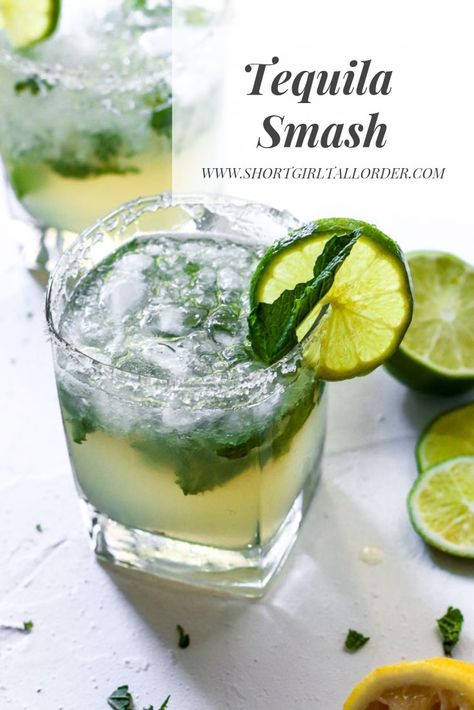 Tequila Smash Cocktail, Tequila Mint Cocktail, Lemon Mint Cocktail, Tequila Smash, Tequila Drinks Easy, Tonic Cocktails, Cocktails Tequila, Yummy Summer Cocktails, Mint Cocktails