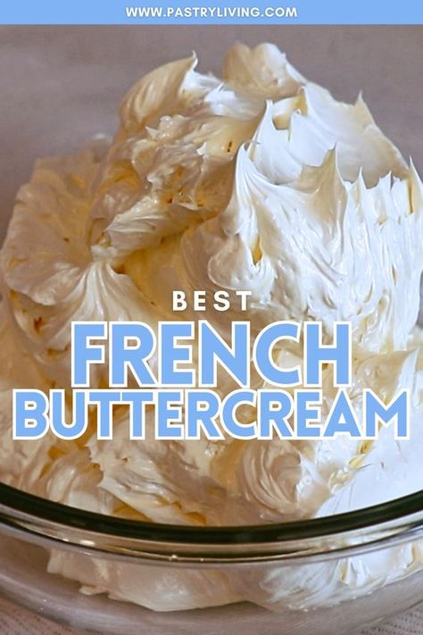 I'm sharing how to make the best perfect French buttercream step by step! Get the troubleshooting tips to make the rich, smooth, and stiff buttercream. No more loose or separated buttercream!👋🏻 French Vanilla Buttercream Frosting, French Buttercream Recipe, Best Ever Buttercream Frosting, Light Buttercream Frosting Recipe, Stiff Frosting, German Buttercream Frosting, French Buttercream Frosting, Italian Buttercream Frosting, Stiff Buttercream Frosting Recipe