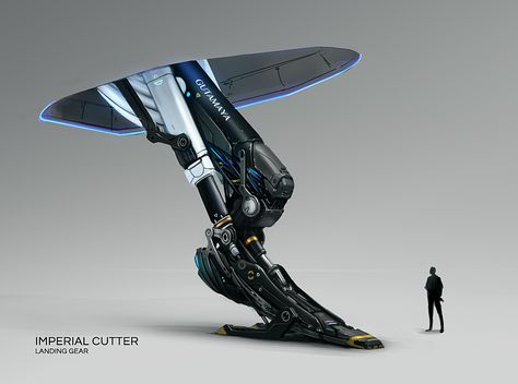 Imperial cutter landing gear, Tom Long on ArtStation at https://www.artstation.com/artwork/AKEJz Aircraft Landing Gear, Sci Fi Jet, Futuristic Rocket Launcher, Sci Fi Rocket Launcher, Scifi Carrier Ship, Ship Sketch, Stealth Ship Sci Fi, Spacecraft Design, Big Robots