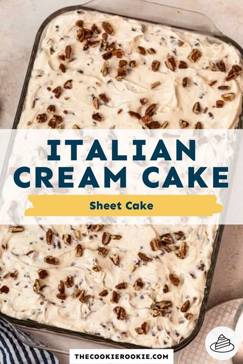 Cream Italian Cake, Italian Cream Cheesecake Bars, Italian Sweet Cream Cake, Best Cakes With Cream Cheese Frosting, Homemade Italian Cream Cake, Pioneer Woman Italian Cream Cake, Sweet Monkey Italian Cream Cake, Desserts For Potlucks, Cake Mix Italian Cream Cake Recipe