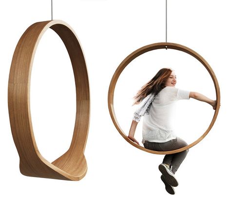 A minimalist indoor swing that's so much cooler than anything you've ever seen at a playground. Contemporary Rocking Chair, Circle Chair, Minimalist Dekor, Oak Plywood, Indoor Swing, Belek, Street Furniture, Commercial Furniture, Cheap Furniture