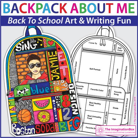 Back To School Art Activity, About Me Art, Creative Art Activities, Goal Setting Activities, All About Me Art, Backpack Art, School Art Activities, Art And Writing, All About Me Activities