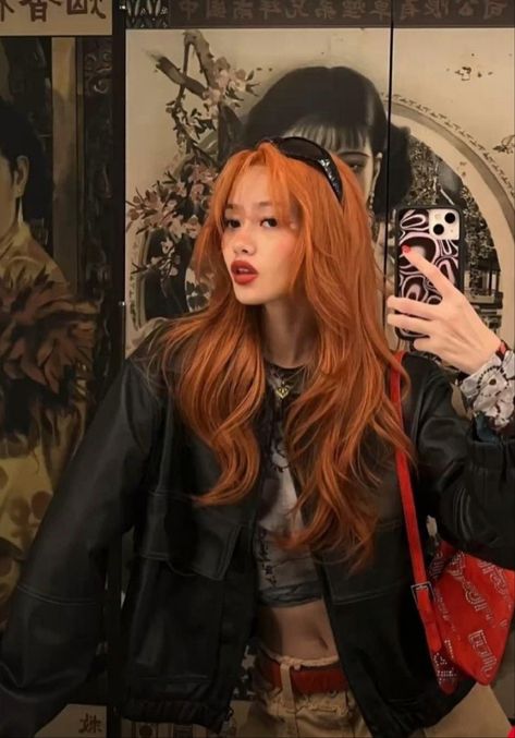 Ginger Wolfcut, Dark Ginger Hair, Red Orange Hair, Lisa Hair, Cheveux Oranges, Hair Color Asian, Hair Color Orange, Red Hair Inspo, Dream Future