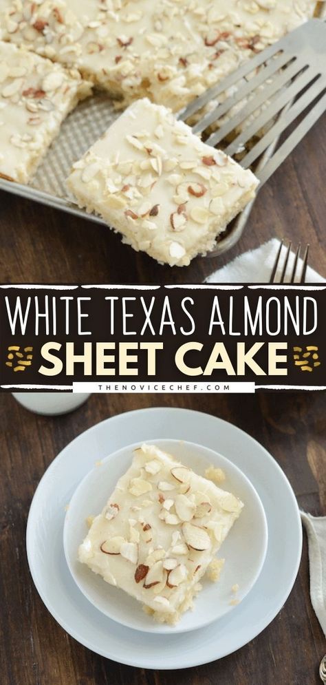 Almond Sheet Cake Recipe, Best Creamed Spinach, Almond Sheet Cake, White Texas Sheet Cake, Vanilla Sheet Cakes, Texas Sheet Cake Recipe, Holiday Side Dish, Almond Cake Recipe, Texas Sheet